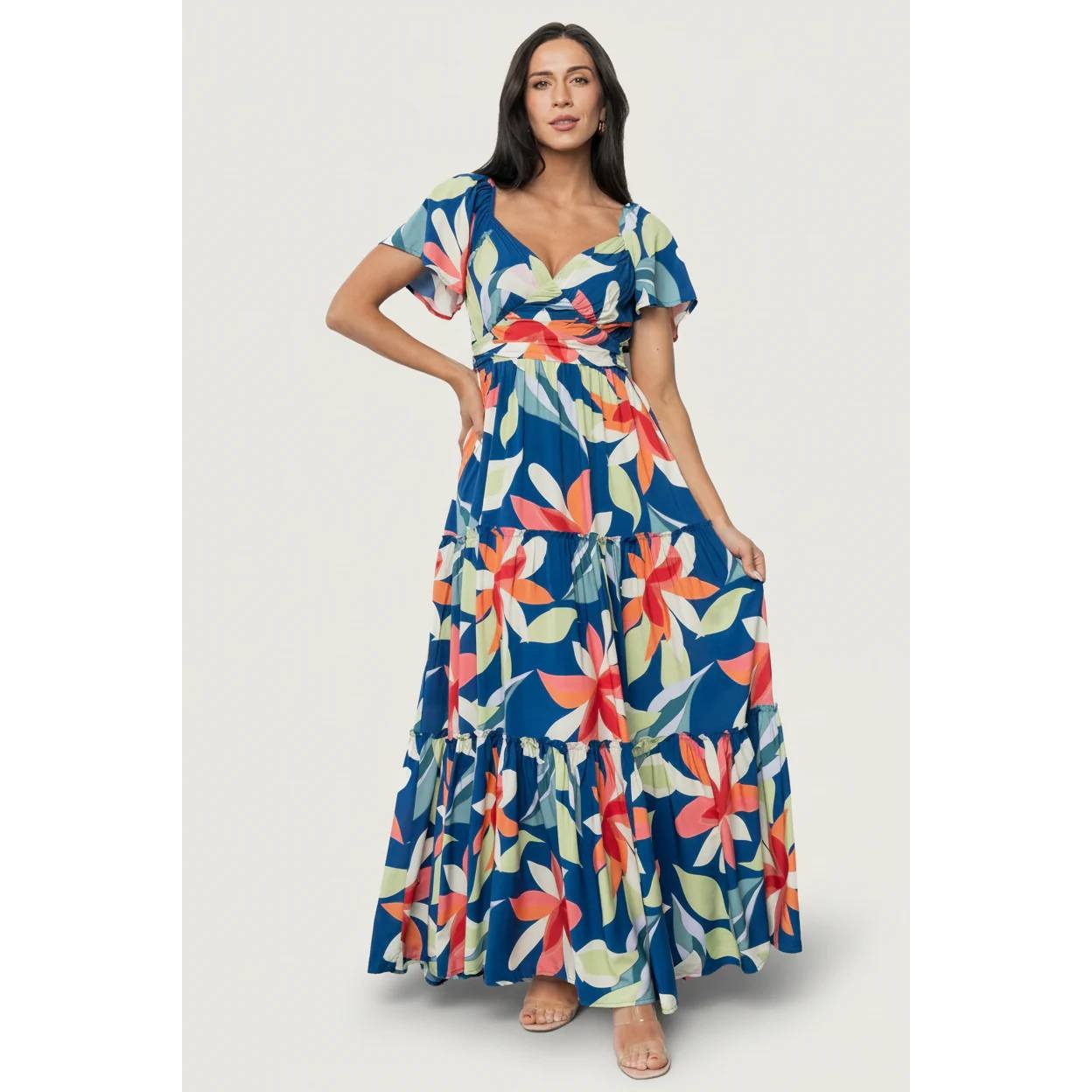 Baltic Born Samira Maxi Dress Navy Multi Floral Large New With Tags